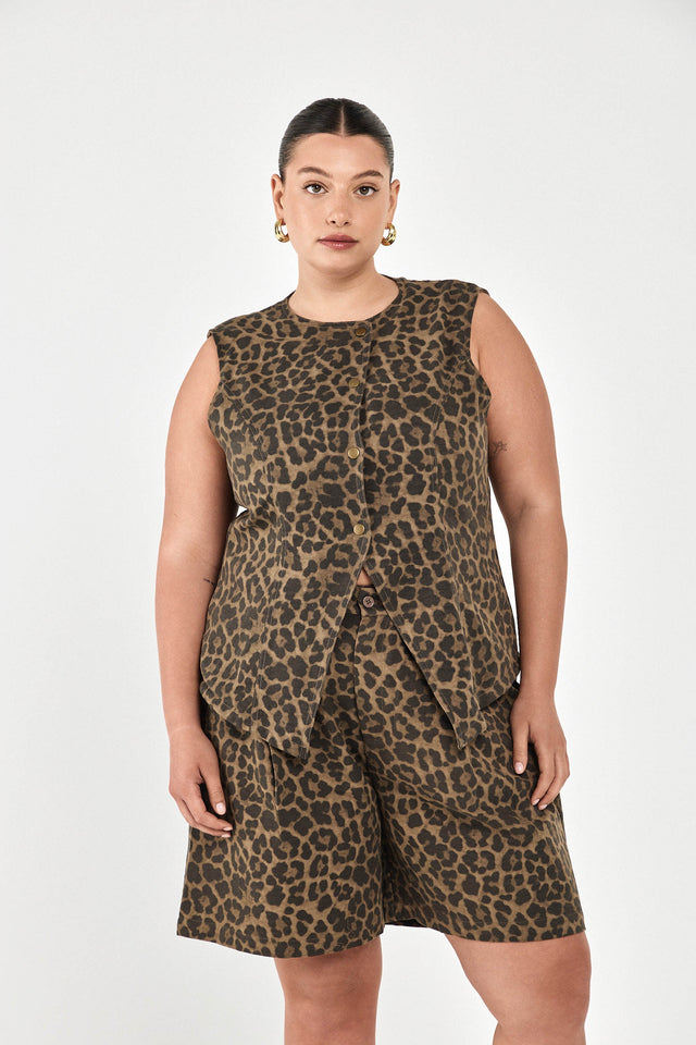 וסט בייקרי מפתח אסימטרי דו צדדי מנומר חום