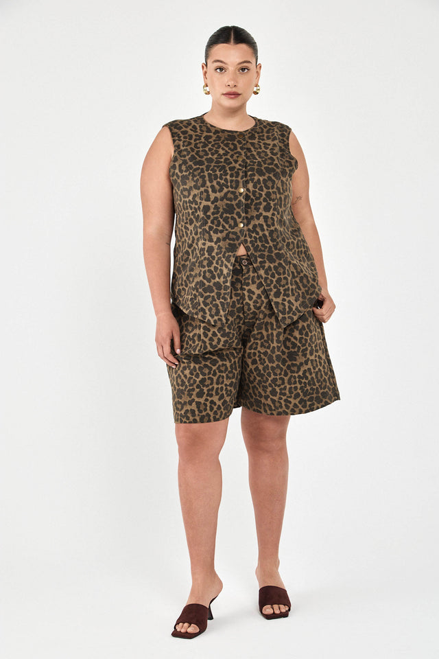 וסט בייקרי מפתח אסימטרי דו צדדי מנומר חום