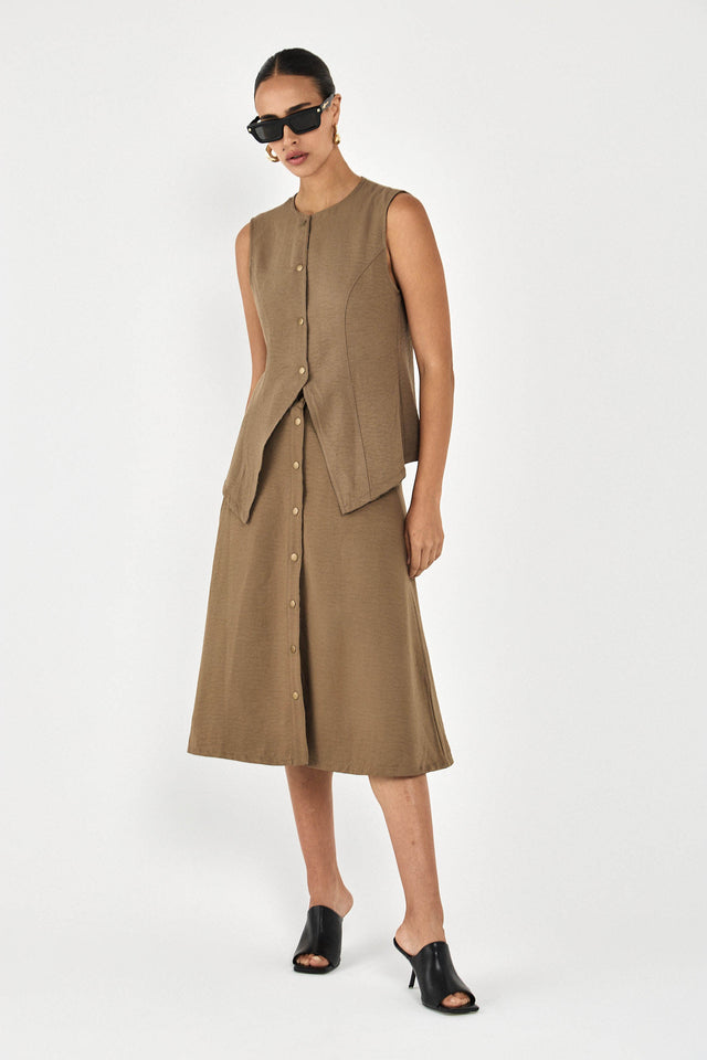 וסט בייקרי מפתח אסימטרי דו צדדי מנומר חום