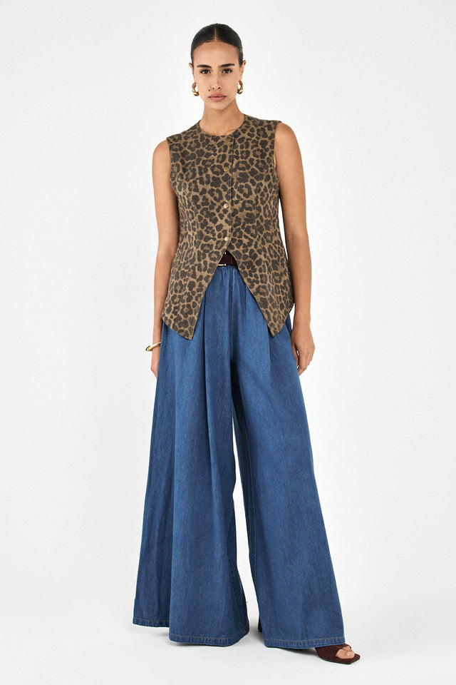 וסט בייקרי מפתח אסימטרי דו צדדי מנומר חום