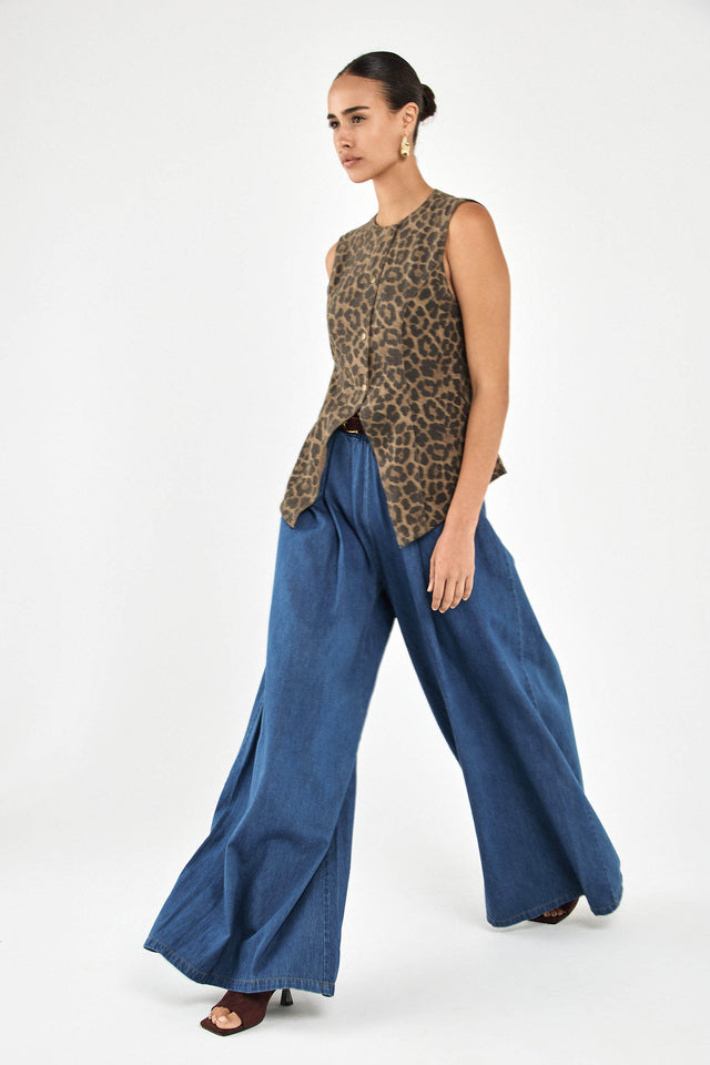 וסט בייקרי מפתח אסימטרי דו צדדי מנומר חום