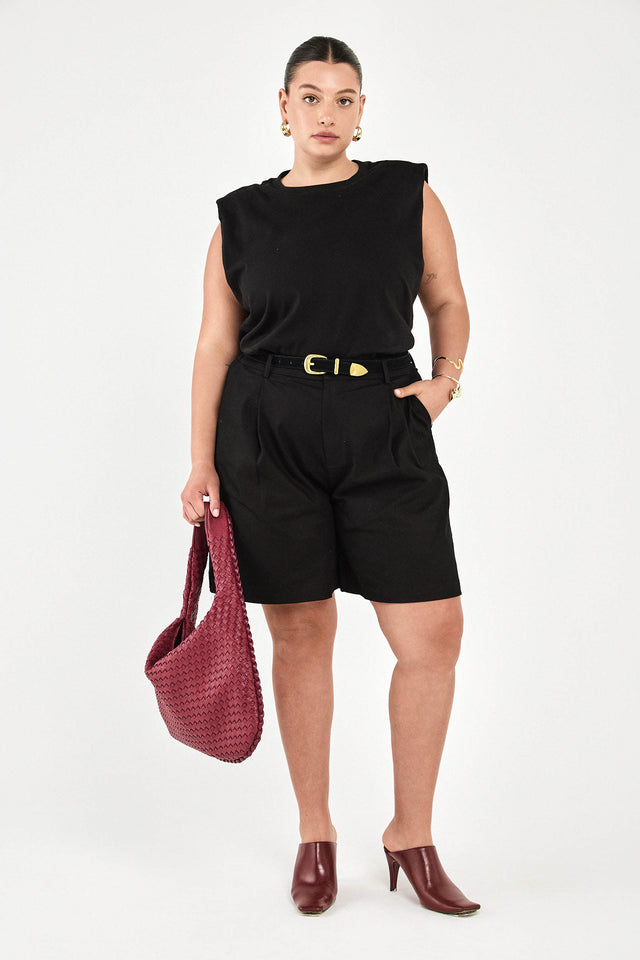 חולצת קנדי ללא שרוולים כריות כתפיים קאמל