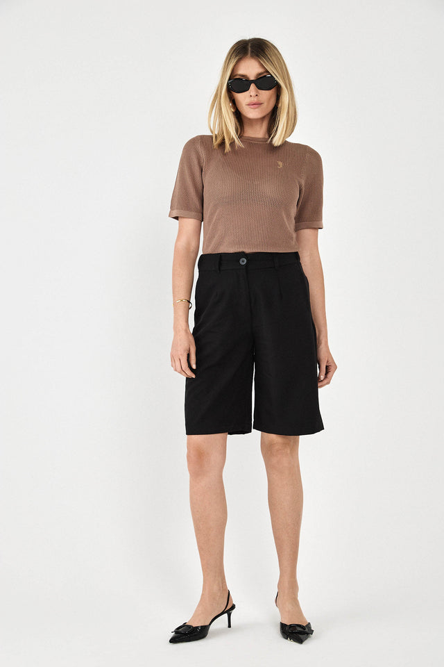 מכנסי קפה ברמודה מחויטים ישרים שחור