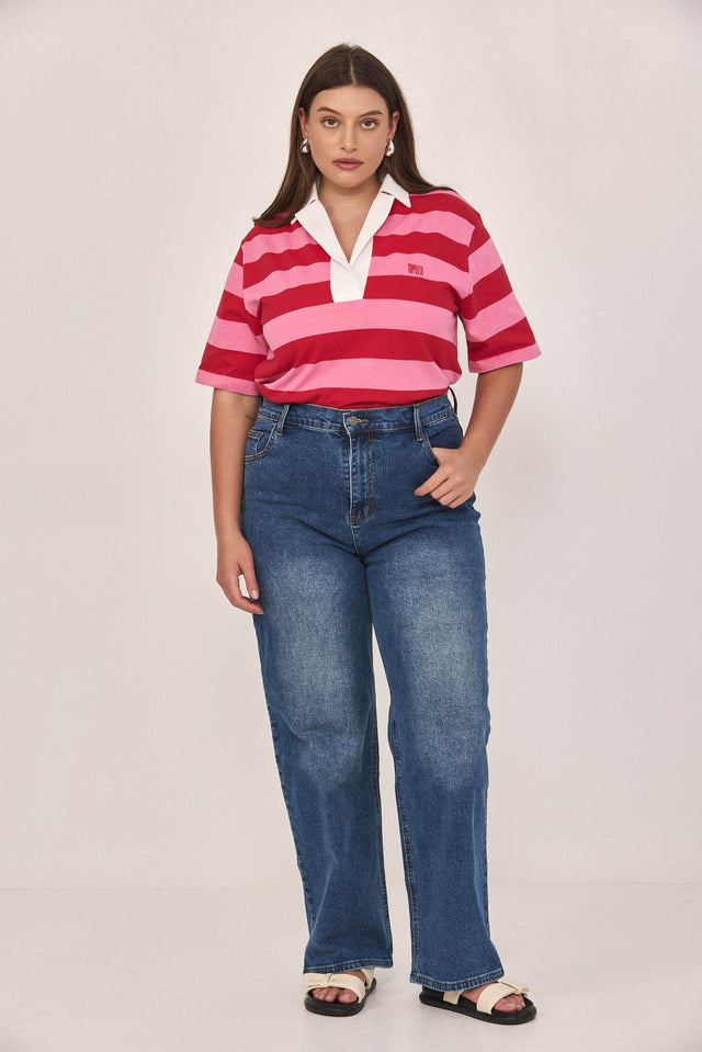 חולצת פולו סטייטמנט פסים נייבי לבן