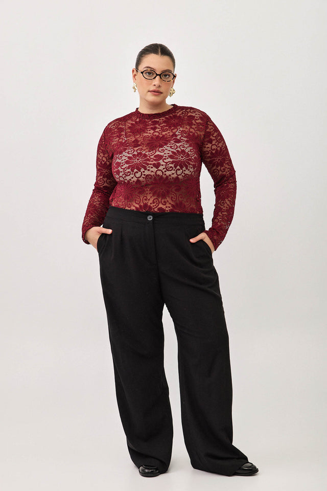 חולצת תחרה פלורל שחורה