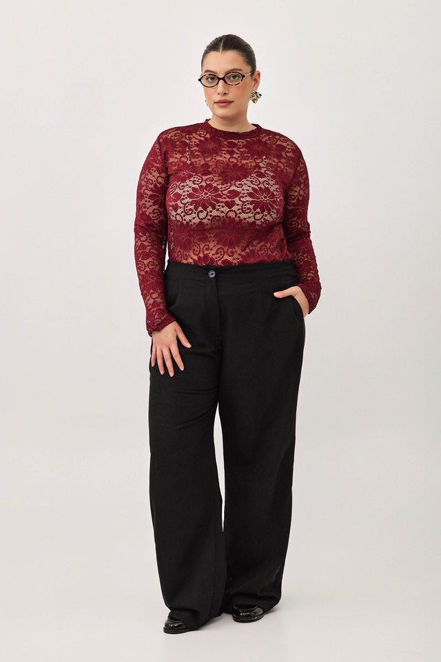 חולצת תחרה פלורל שחורה