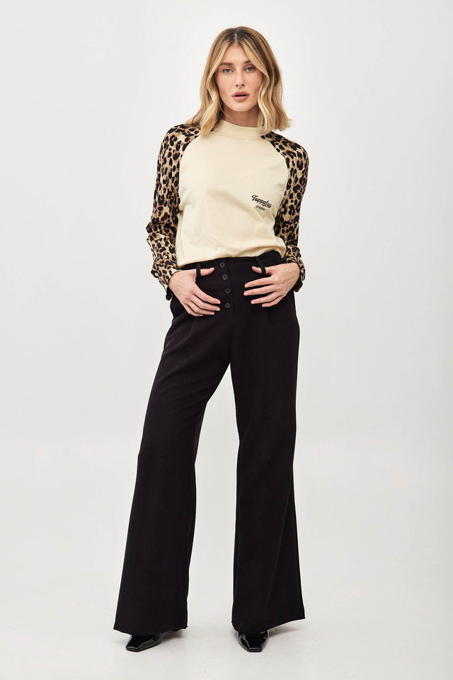 מכנסיים מחוייטים לינגוויני מתרחבים כפתורים שחור