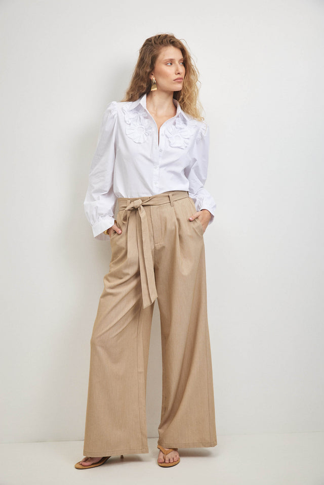 מכנסיים מחוייטים חגורת קשירה קאמל