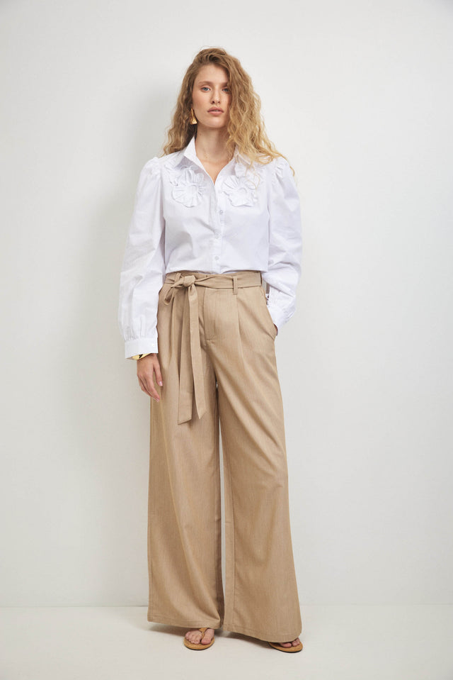 מכנסיים מחוייטים חגורת קשירה קאמל