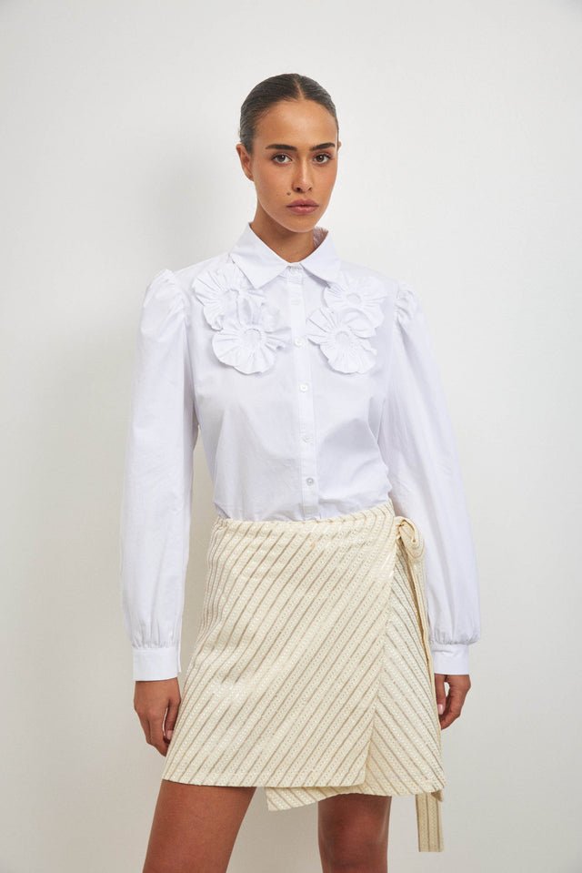 חצאית מעטפת אושן קשירה מיני דיטייל פייטים חמאה