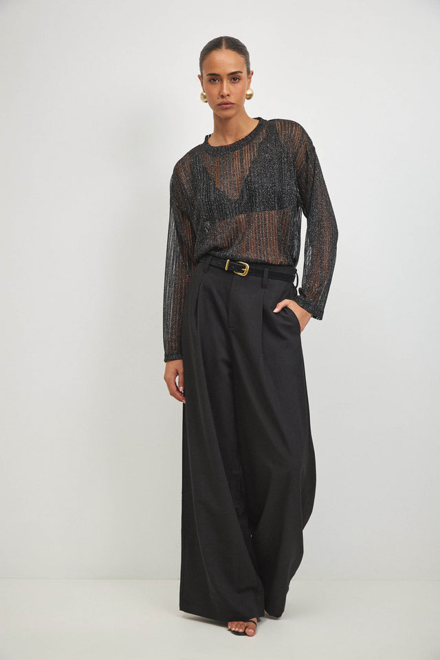 מכנסיים מחוייטים חגורת קשירה שחורים