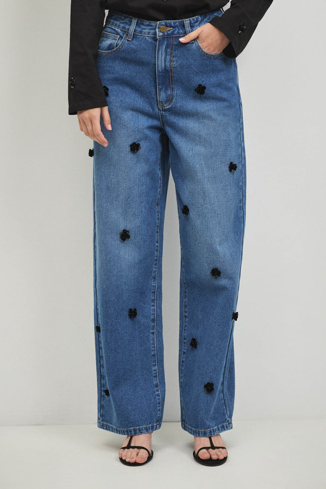 מכנסי ג'ינס פלוראל וואש כחול