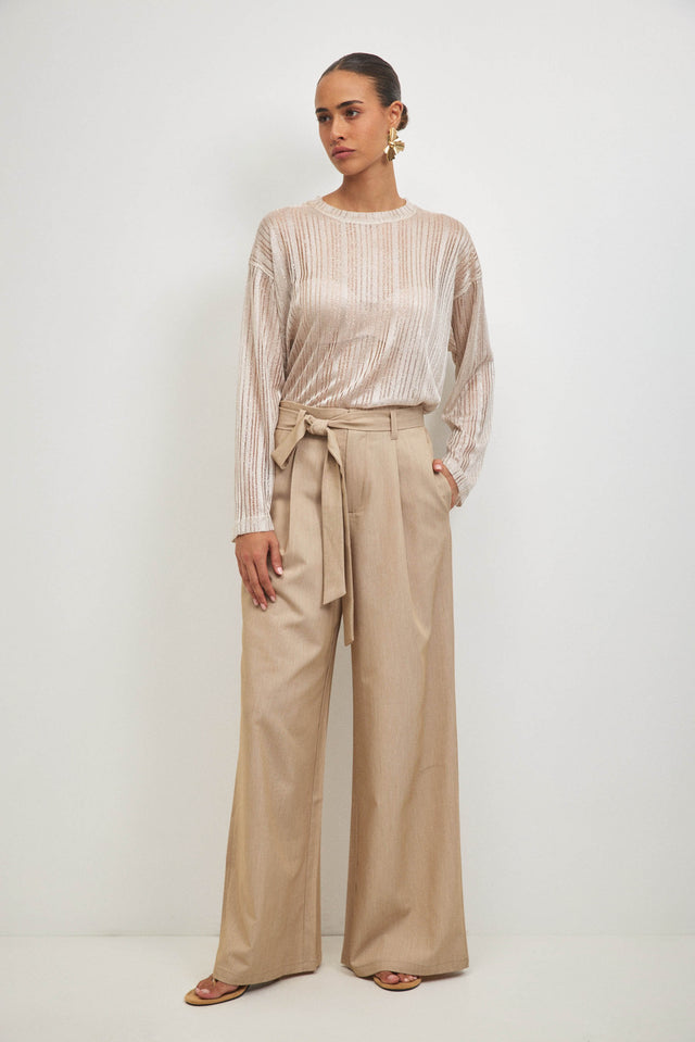 מכנסיים מחוייטים חגורת קשירה קאמל