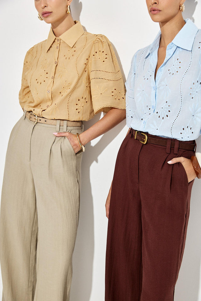 מכנסיים מחוייטים פטיסייר פשתן חאקי