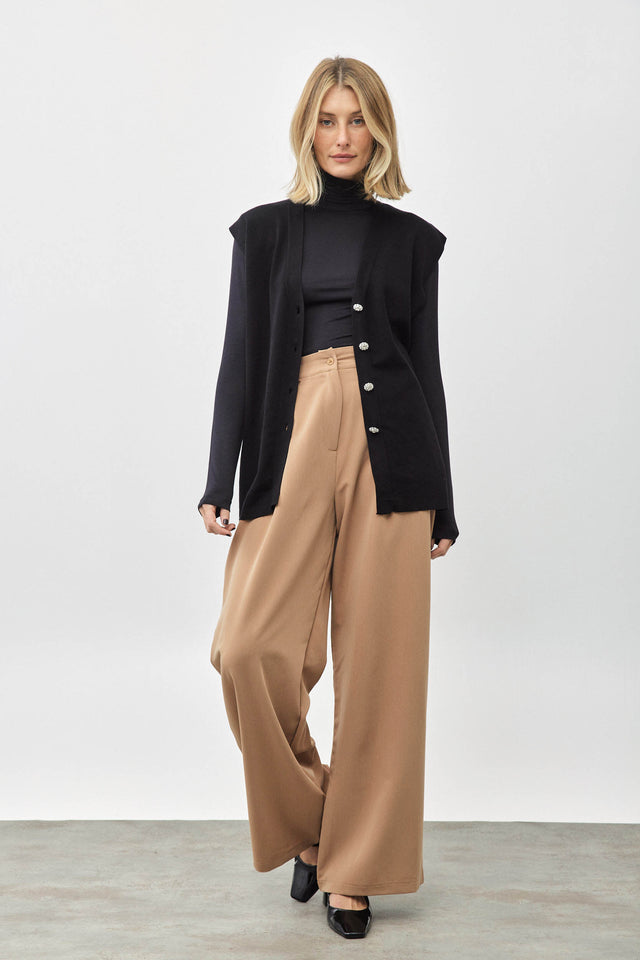 מכנסי פרצל מחוייטים מתרחבים קאמל בז׳