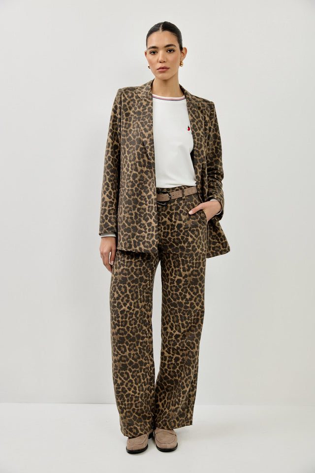 מכנסיים מחויטים קפה ישרים מנומר