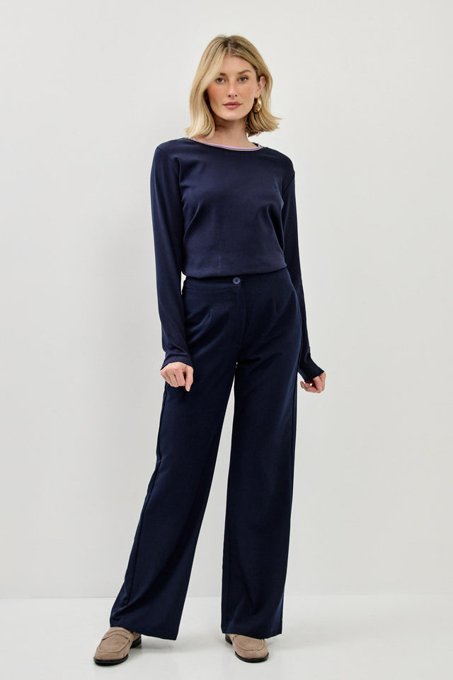 מכנסיים מחויטים קפה ישרים נייבי