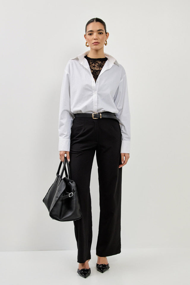 חולצת תחרה פלורל שחורה