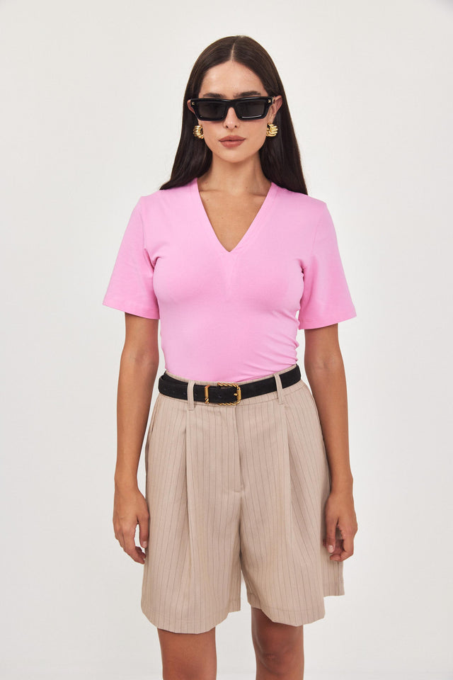 מכנסי ברמודה פרצל מחוייטים קאמל פסים