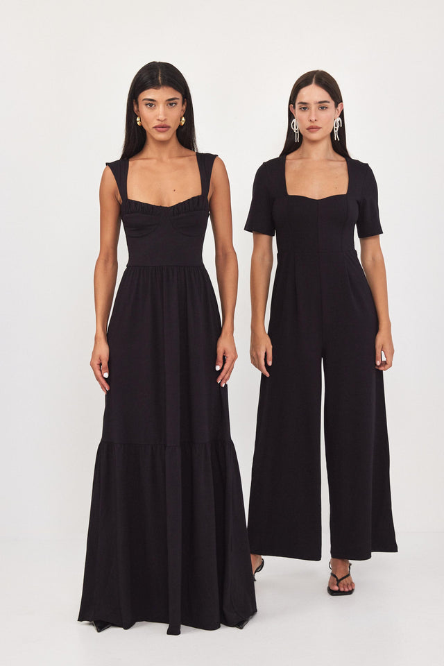 שמלת מחוך מקסי קארב קאפים מלמלה שחורה