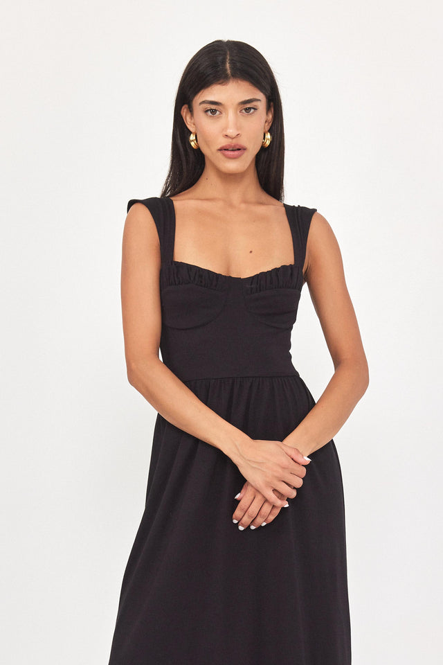 שמלת מחוך מקסי קארב קאפים מלמלה שחורה