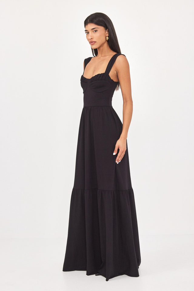 שמלת מחוך מקסי קארב קאפים מלמלה שחורה