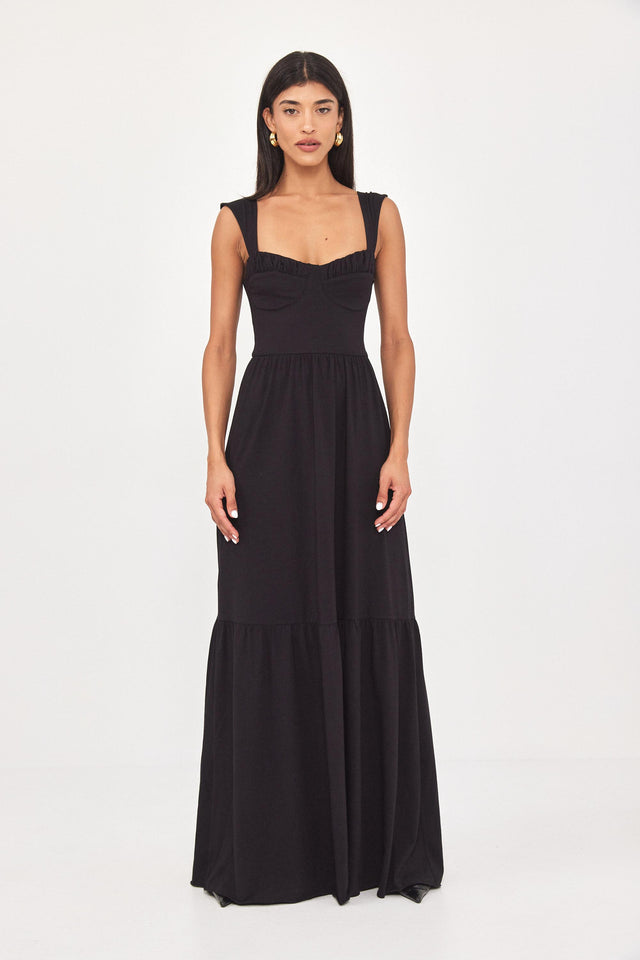 שמלת מחוך מקסי קארב קאפים מלמלה שחורה