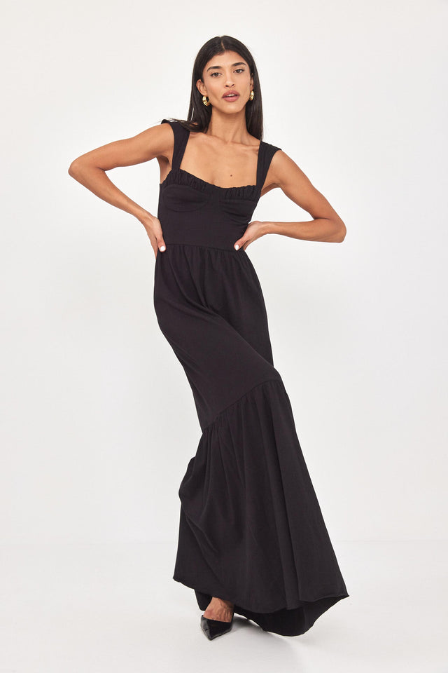 שמלת מחוך מקסי קארב קאפים מלמלה שחורה