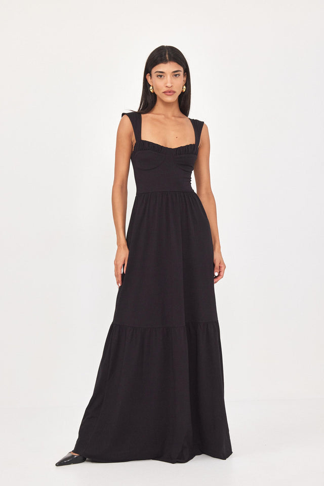 שמלת מחוך מקסי קארב קאפים מלמלה שחורה