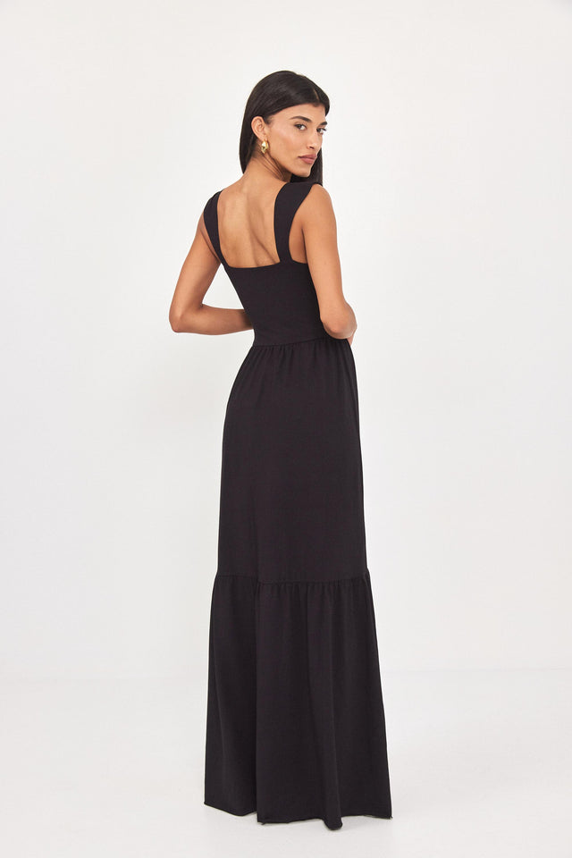 שמלת מחוך מקסי קארב קאפים מלמלה שחורה