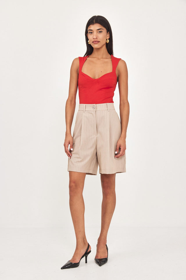 מכנסי ברמודה פרצל מחוייטים קאמל פסים