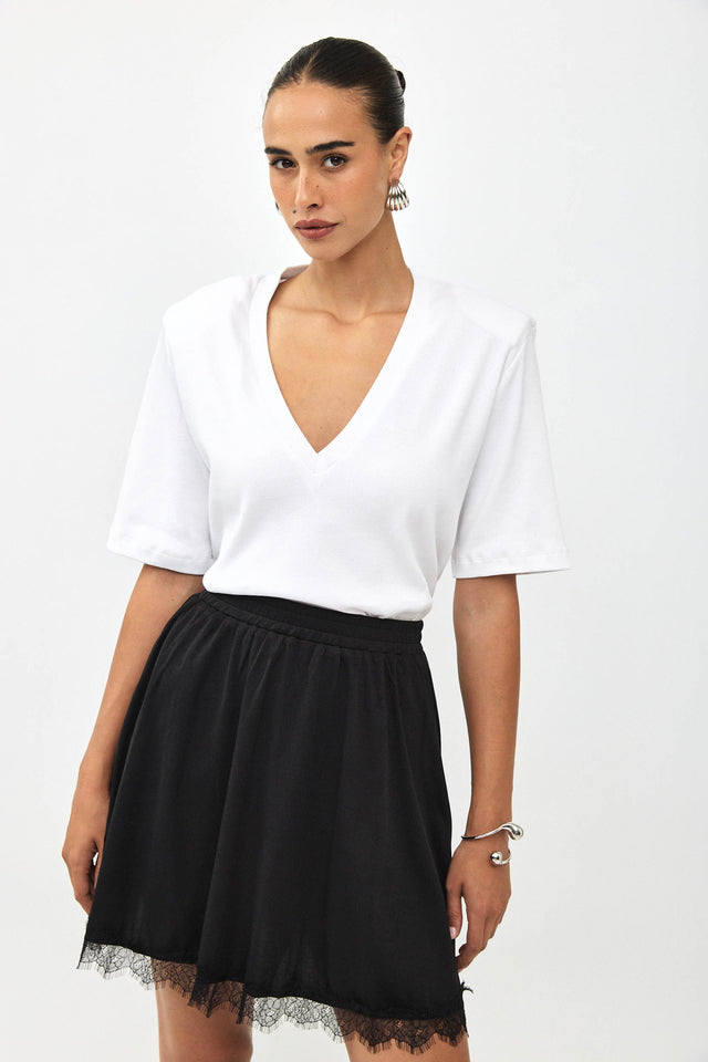 חולצת פנקייק ריב כריות נשלפות מפתח וי לבנה