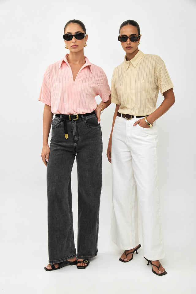 מכנסי ג'ינס וואש מתרחבים לבן