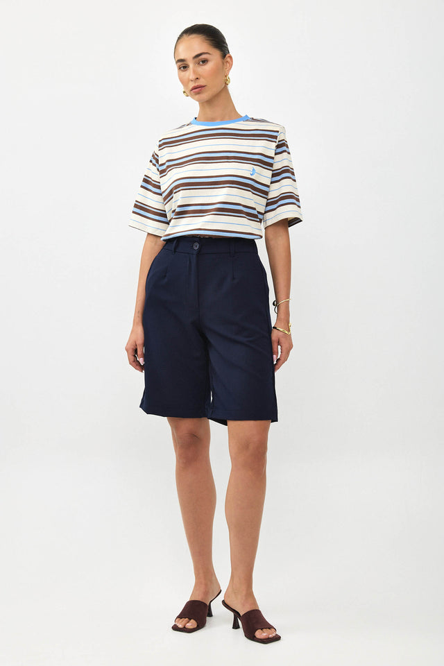 מכנסי קפה ברמודה מחויטים ישרים נייבי