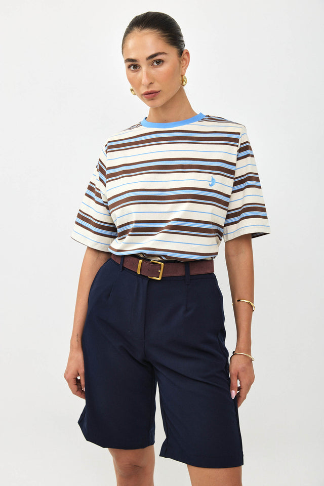 מכנסי קפה ברמודה מחויטים ישרים נייבי