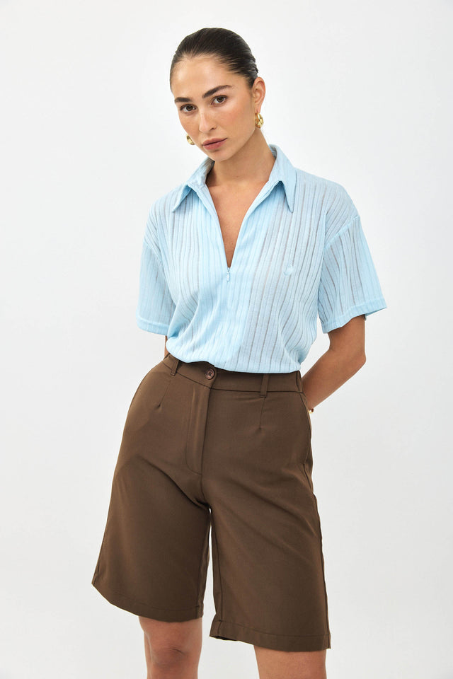 מכנסי קפה ברמודה מחויטים ישרים חום