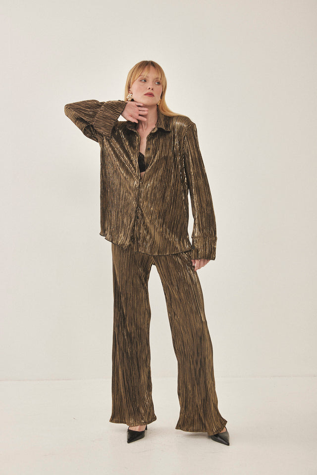 מכנסי ספיריט מתרחבים פליסה LIGHT שחור זהב