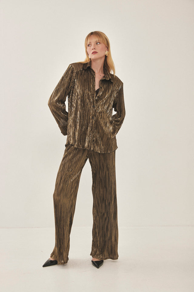 מכנסי ספיריט מתרחבים פליסה LIGHT שחור זהב