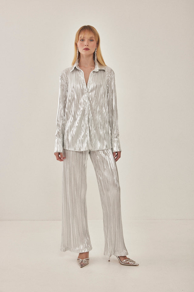 מכנסי ספיריט מתרחבים פליסה LIGHT לבן כסוף