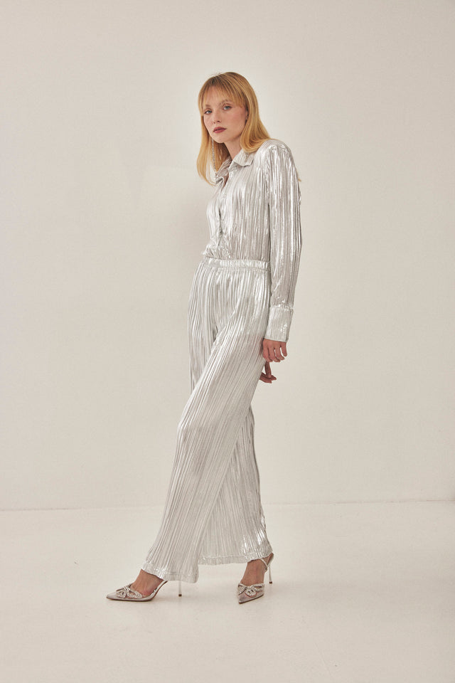 מכנסי ספיריט מתרחבים פליסה LIGHT לבן כסוף