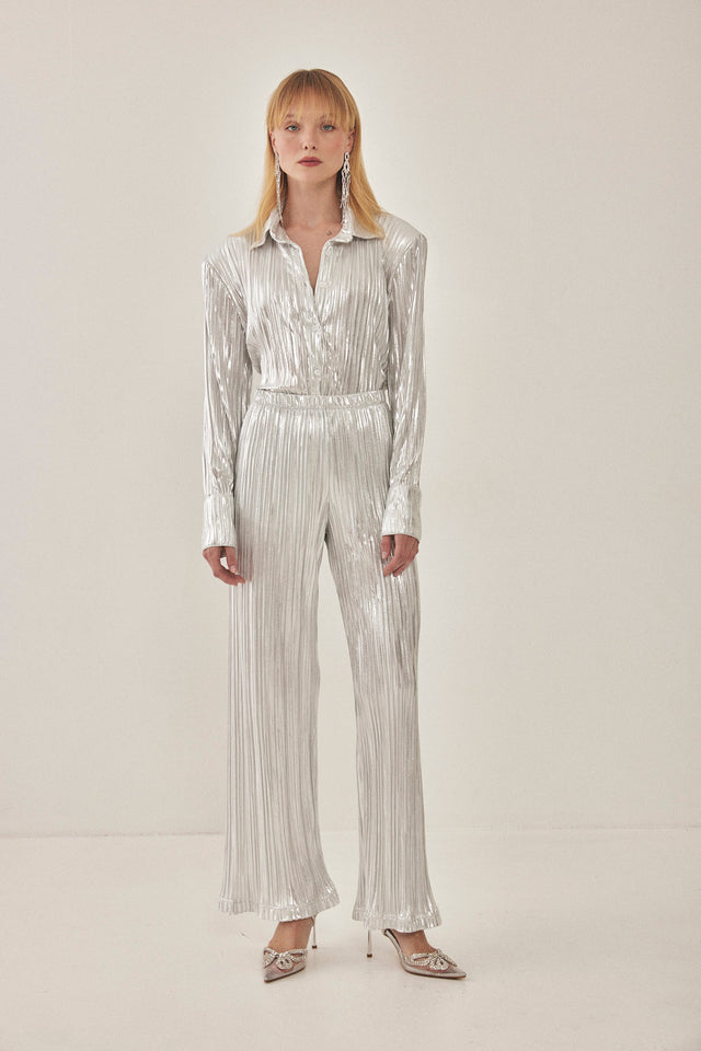 מכנסי ספיריט מתרחבים פליסה LIGHT לבן כסוף