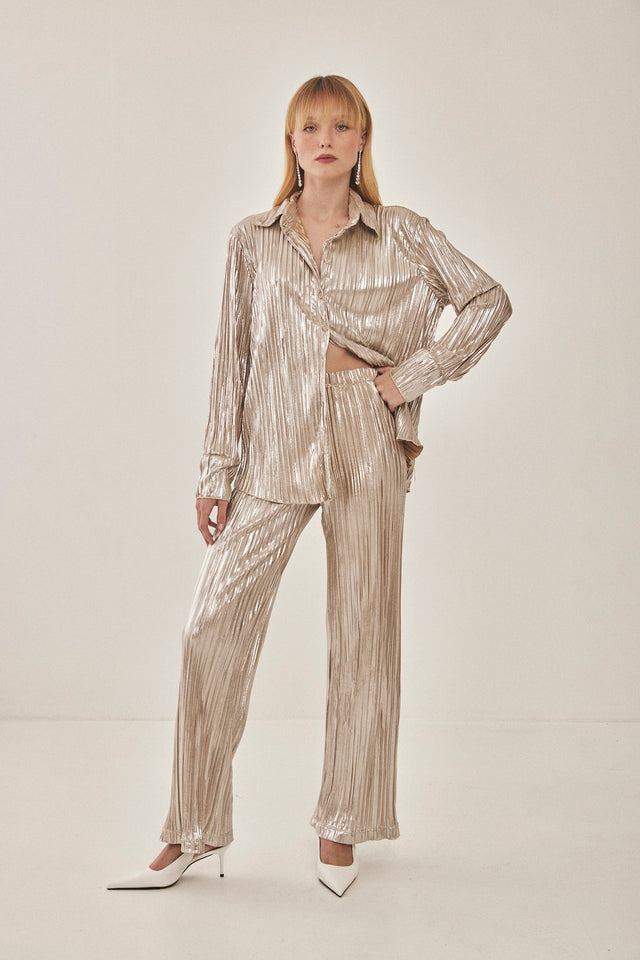 מכנסי ספיריט מתרחבים פליסה LIGHT בז' שנהב