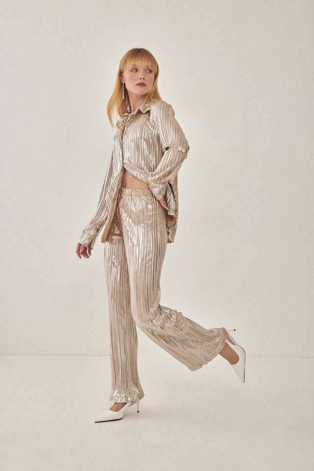 מכנסי ספיריט מתרחבים פליסה LIGHT בז' שנהב