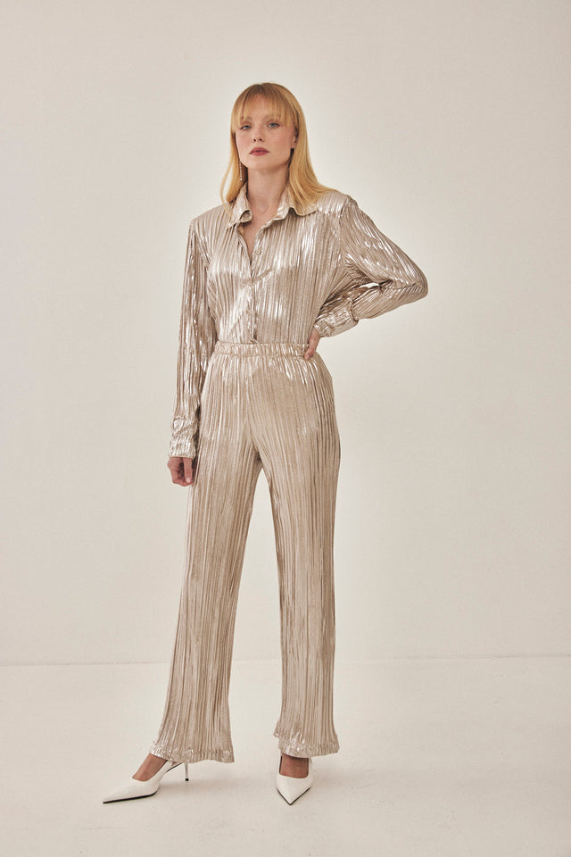 מכנסי ספיריט מתרחבים פליסה LIGHT בז' שנהב