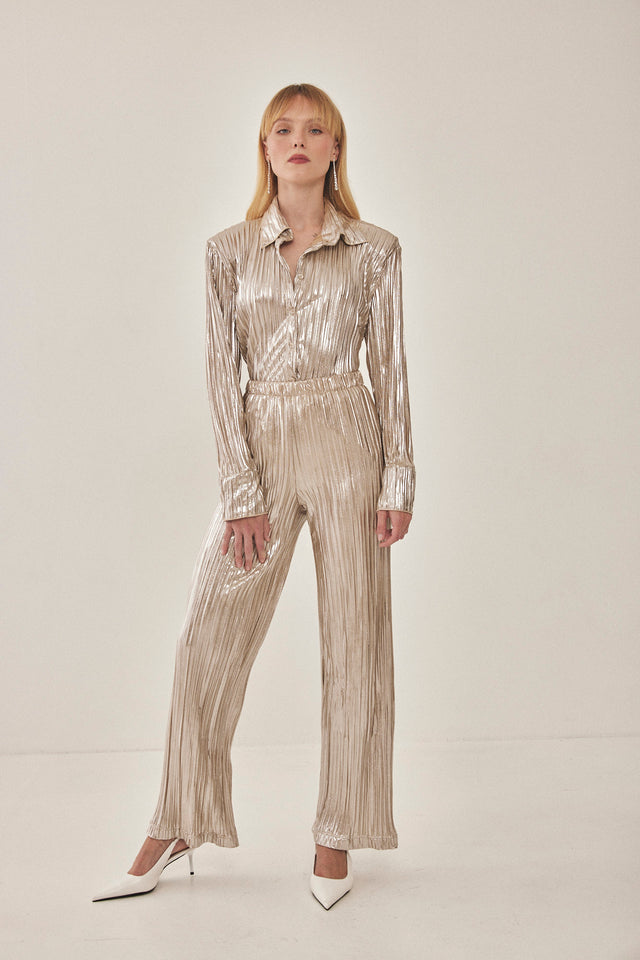 מכנסי ספיריט מתרחבים פליסה LIGHT בז' שנהב