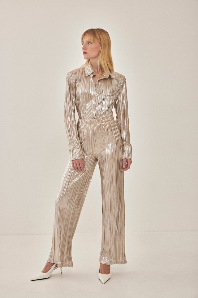 מכנסי ספיריט מתרחבים פליסה LIGHT בז' שנהב