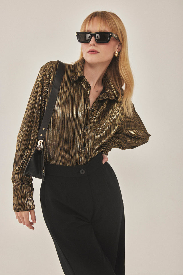 מכנסיים מחויטים קפה ישרים שחורים