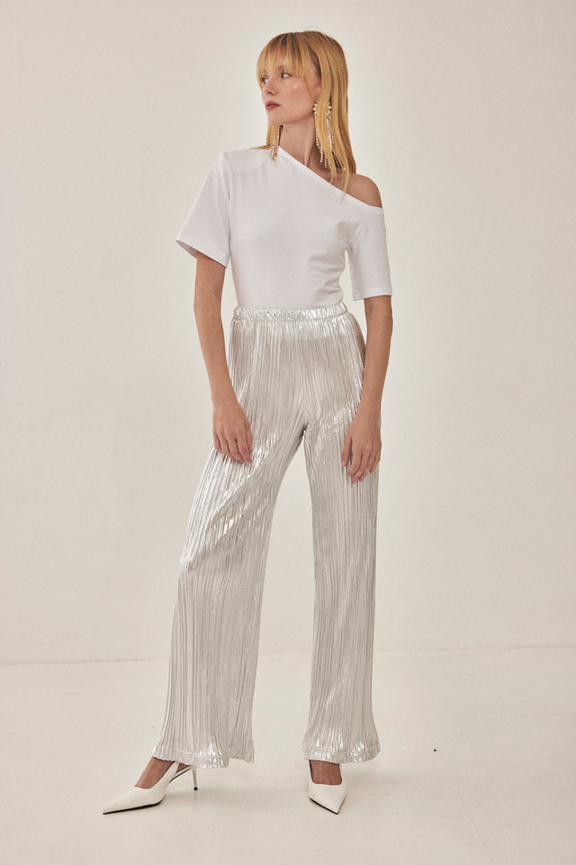 מכנסי ספיריט מתרחבים פליסה LIGHT לבן כסוף