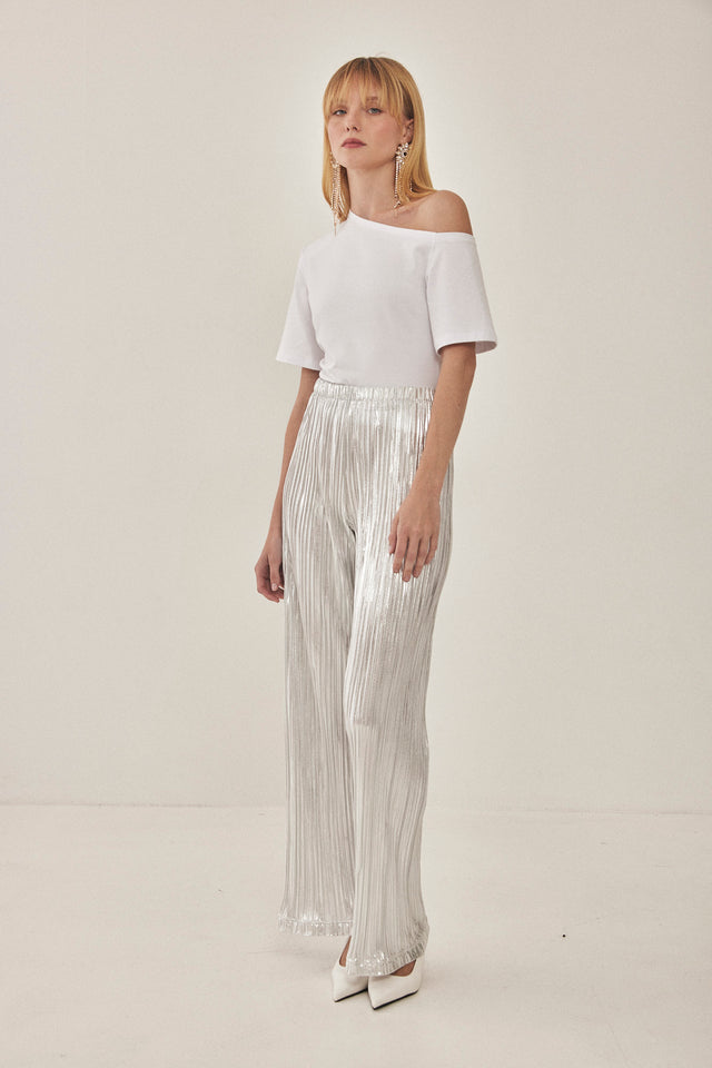 מכנסי ספיריט מתרחבים פליסה LIGHT לבן כסוף