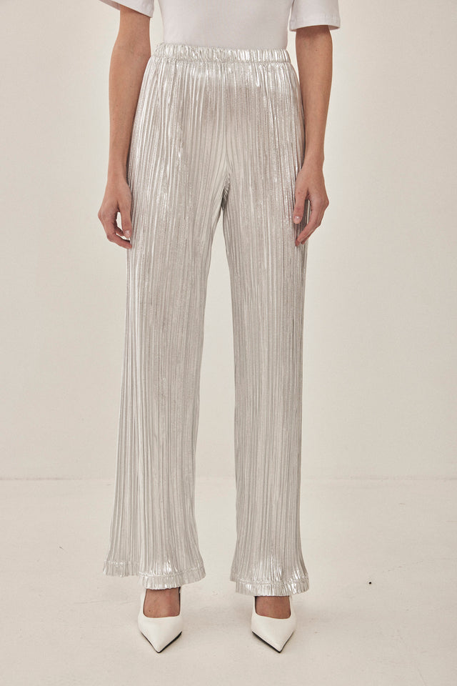 מכנסי ספיריט מתרחבים פליסה LIGHT לבן כסוף